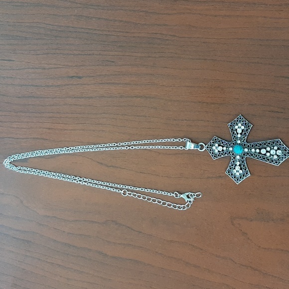 Turquoise Cross Necklace - Silver - Picture 1 of 3